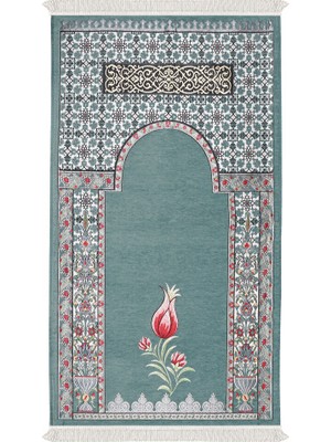 Bursa İpek Mint Osmanlı Lale Desen Kabartmalı Özel Dokuma Seccade
