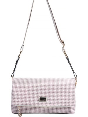 Silver & Polo Silver Polo SP1278 Kadın Çapraz Çanta Kaz Ayağı Ekose Bordo-Kemik