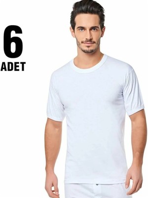Herrenk Seher Kolu Bantlı Sıfır Yaka Erkek Atlet 6'lı Beyaz