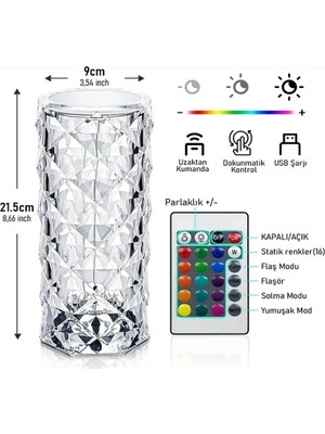 VeraGlobe Buğz Kristal LED Kumandalı ve Dokunmatik Masa Lambası