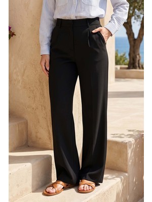 Lale Butik Pile Detay Palazzo Pantolon 16202 Siyah