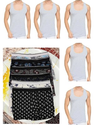 Marjinal Tekstil 10 Parça Atlet ve Boxer Takımı Ekonomik Paket 5 Boxer 5 Atlet Pamuklu