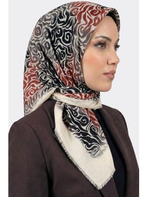 Hadiora Kadın Ekru Soyut Desenli Flamlı Eşarp