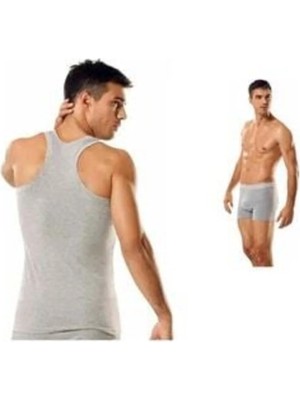 Seher Erkek Gri 6'li Paket Pamuklu Ribana Sporcu Atleti & Erkek Gri Elastan Likralı Boxer 6'li Paket