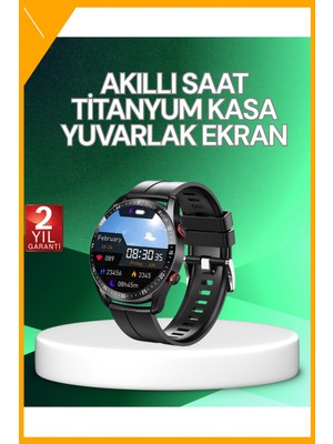 Esplendor Akıllı Saat Titanyum Kasa Yuvarlak Ekran Alarm Uyku ve Sağlık Takibi Titreşimli