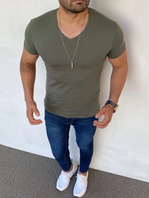 Modefendicom Slim Fit Pamuk Likra Basic V Yaka Tshırt