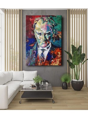 Şehzat Dekor Ofisi Yağlı Boya Görünümlü Mustafa Kemal Atatürk Portresi Dekoratif Kanvas Tablo