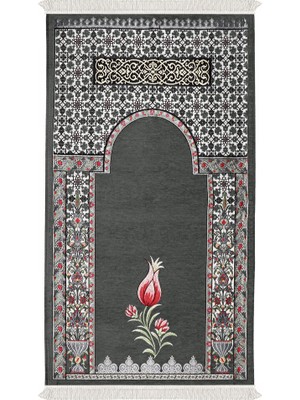 Bursa İpek Füme Osmanlı Lale Desen Kabartmalı Özel Dokuma Seccade