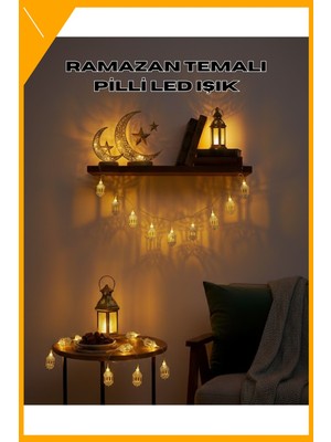 Esplendor Altın Fener Detaylı Pilli Ramazan LED Işık Ev Dekorasyonu