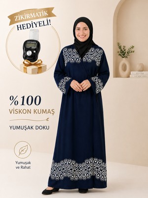 Bilenler Desenli Namaz Elbisesi Viskon Kumaş Zikirmatik Hediyeli– Yandan Bağlamalı