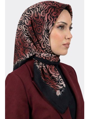 Hadiora Kadın Siyah Bordo Soyut Desenli Flamlı Eşarp
