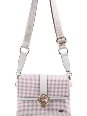 Silver & Polo Silver Polo SP1275 Kadın Çapraz Çanta Kaz Ayağı Ekose Bordo-Kemik