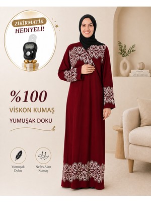 Bilenler Desenli Namaz Elbisesi Viskon Kumaş Zikirmatik Hediyeli– Yandan Bağlamalı