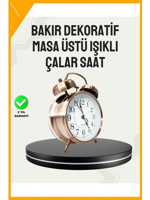Esplendor Nostaljik Büyük Boy Metal Masa Saati Bronz Kaplama ve Yüksek Sesli Alarm