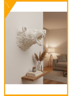 Esplendor Özel Tasarım Beyaz Ayı Duvar Aksesuarı 3D Dekoratif Heykel 25X19 cm
