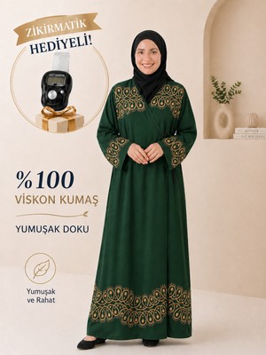 Bilenler Desenli Namaz Elbisesi Viskon Kumaş Zikirmatik Hediyeli– Yandan Bağlamalı