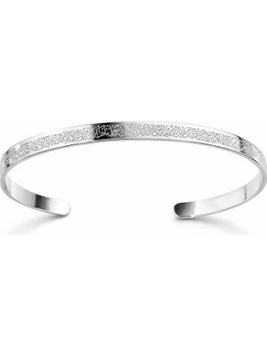 Silveranka 925 Ayar Gümüş Ayetel Kürsi Yazılı El Işçiliği Gümüş Kelepçe