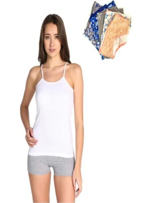 Tutku Kadın Beyaz 3'lü Paket Pamuklu Ribana Ip Askılı Atlet & Renkli 3'lü Desenli Bikini