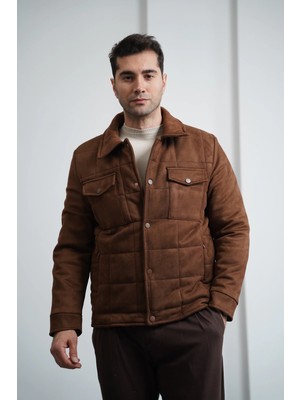 Modefendicom Yüksek Kalite Içi Kürklü Desenli Yarım Oversize Nubuk Mont