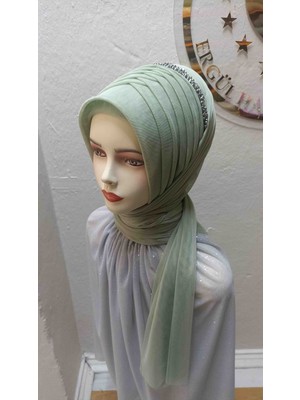 Ergül Hazır Duvak Simsiz Küf Yeşili Tekli Aksesuarlı Hazir Turban,hazır Duvak,hazır Şal,abiye Şal, Düğün,sünnet,mezuniyet
