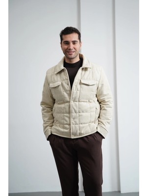Modefendicom Yüksek Kalite Içi Kürklü Desenli Yarım Oversize Nubuk Mont