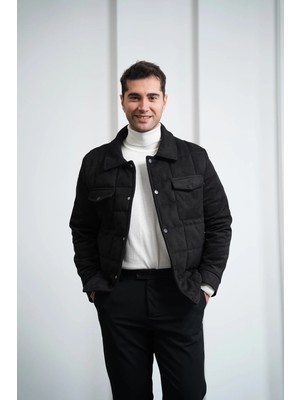 Modefendicom Yüksek Kalite Içi Kürklü Desenli Yarım Oversize Nubuk Mont