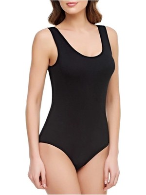 Tutku Siyah Geniş Askı Alttan Çıtçıtlı Kadın Body Atlet