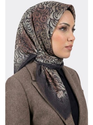 Hadiora Kadın Füme Somon Soyut Desenli Flamlı Eşarp