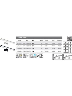 Teknikerelektrik Horoz Leylek-12 12W Ayna Resim Armatürü  Krom Kasa 4200K Işık Rengi