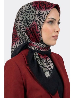 Hadiora Kadın Siyah Vzon Soyut Desenli Flamlı Eşarp