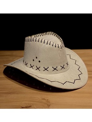 Moda Nokta Bağcıklı Yetişkin Nubuk Kovboy Şapkası