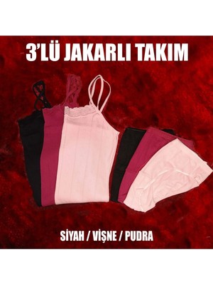 Tutku Kaliteli %100 Pamuklu 3'lü Jakarlı Kadın Iç Çamaşır Takımı