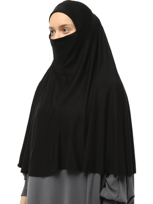 Moda Nokta Hazır Türban Peçeli Pratik Eşarp Tesettür Nikaplı Hijab - Namaz Örtüsü Sufle (3xl) - Siyah