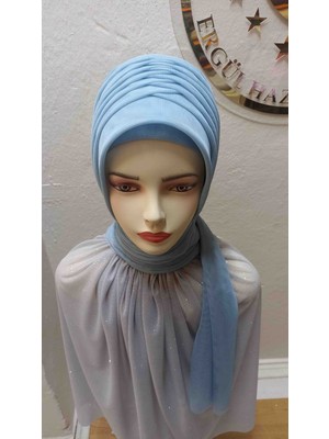 Ergül Hazır Duvak Simsiz Buz Mavisi Tekli Model Hazir Turban,hazır Duvak,hazır Şal,abiye Şal, Düğün,sünnet,mezuniyet