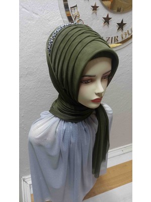 Ergül Hazır Duvak Simsiz Askeri Yeşil Tekli Aksesuarlı Hazir Turban,hazır Duvak,hazır Şal,abiye Şal, Düğün,sünnet,mezuniyet