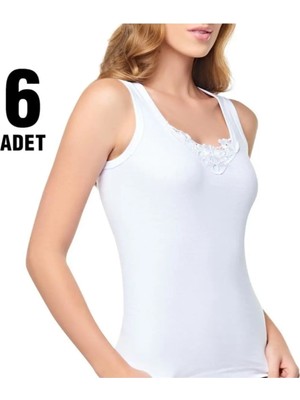 Tutku Bayan Geniş Askılı Güpürlü Atlet 6'lı Set Beyaz 2XL Rahat Kesim İç Giyim 0140