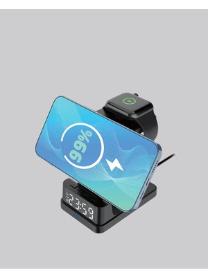 Kablosuz Şarj Istasyonu ve Dijital Saat – Apple Uyumlu, 3 Kademeli Işık Ayarı