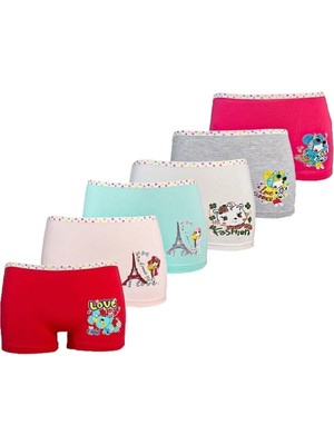 Dondeza Kız Çocuk Renkli Likralı Pamuklu Boxer Külot 6lı