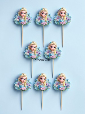 Sinem Gift Elsa Konseptli Doğum Günü -Elsa 8 Adet Cupcake Süsü - 8 Li Kürdanlı Süs