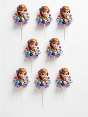 Sinem Gift Elsa Konseptli Doğum Günü -Elsa 8 Adet Cupcake Süsü - 8 Li Kürdanlı Süs