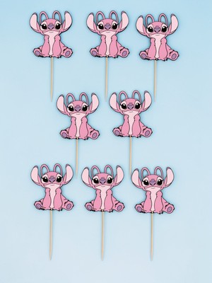 Sinem Gift Stitch Doğum Günü Konsepti - Stitch Cupcake Süsü- Stitch 8 Li Kürdanlı Süs