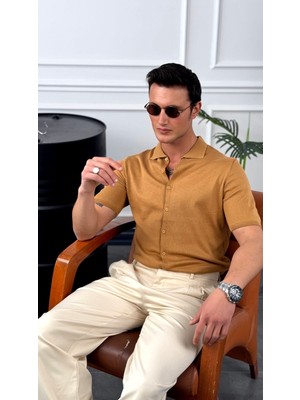 Modefendicom Slim Fit Polo Yaka Triko Pamuk Kısa Kollu Gömlek