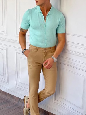 Modefendicom Slim Fit Polo Yaka Triko Pamuk Kısa Kollu Gömlek