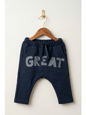 Kokoro Mother & Baby Erkek Bebek Lacivert "great" Baskılı Harem Pantolon - Rahat Kesim Jogger Alt