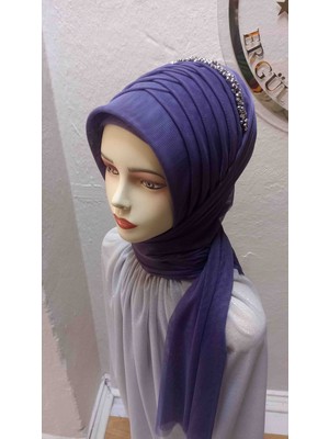 Ergül Hazır Duvak Simsiz Mor Tekli Aksesuarlı Model Hazir Turban,hazır Duvak,hazır Şal,abiye Şal, Düğün,sünnet,mezuniyet