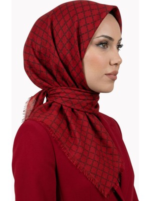 Hadiora Kadın Bordo Geometrik Desenli Flamlı Eşarp
