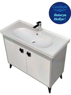 Akademik Mimarlık 2 Kapaklı Lavabolu Beyaz Mdf 100 cm Banyo Dolabı + Batarya Hediyeli !
