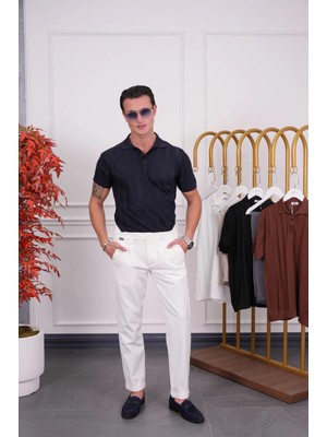 Modefendicom Dikey Desenli Yakalı Tshirt