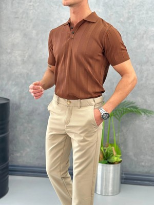 Modefendicom Dikey Desenli Yakalı Tshirt