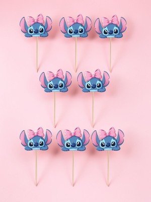 Sinem Gift Stitch Doğum Günü Konsepti - Stitch Cupcake Süsü- Stitch 8 Li Kürdanlı Süs